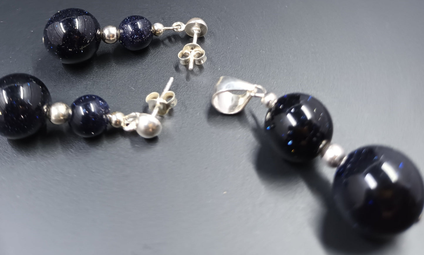 Set - Natural Blue Goldstone - Pendant Earrings