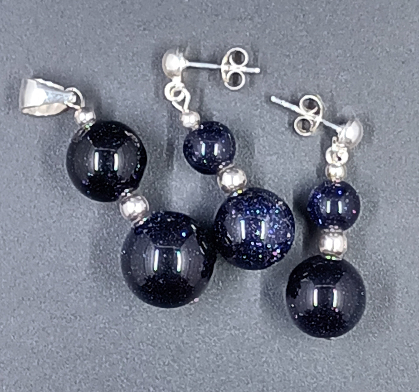 Set - Natural Blue Goldstone - Pendant Earrings