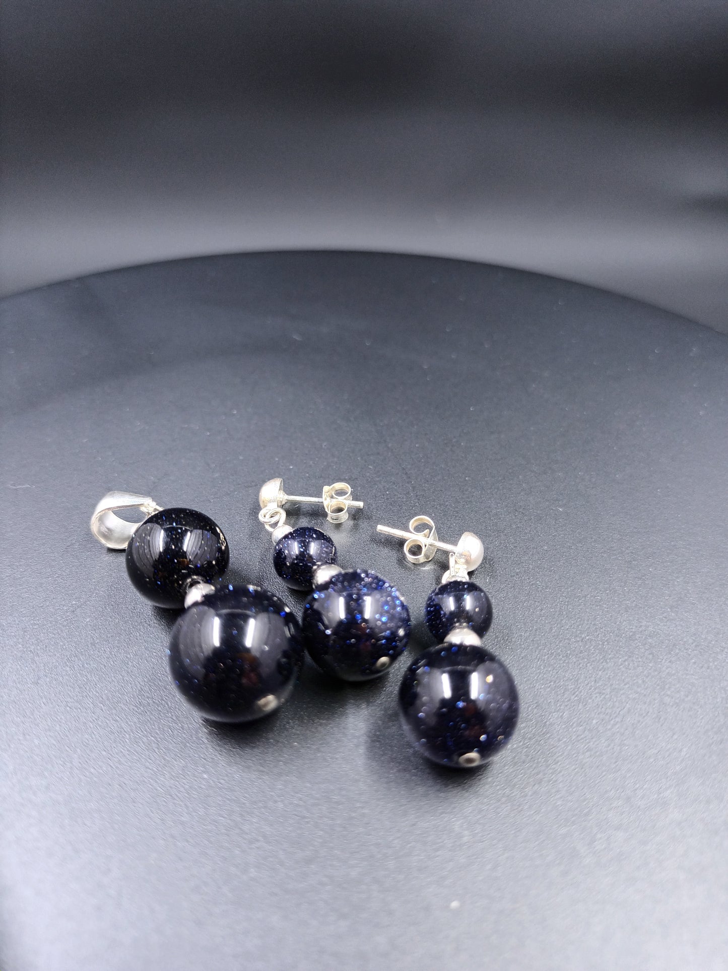 Set - Natural Blue Goldstone - Pendant Earrings