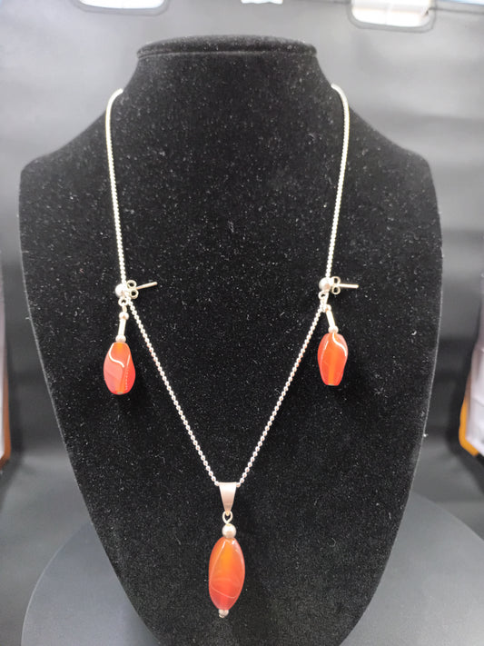 Set - Natural Honey Onyx - Pendant, Earrings.