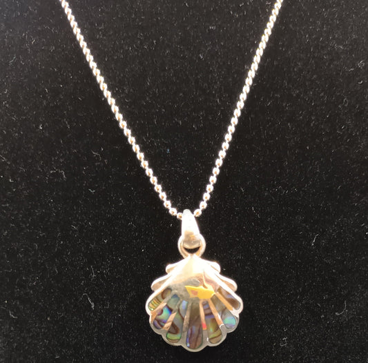 Natural Green Abalone - Seashell - Sterling Silver Pendant