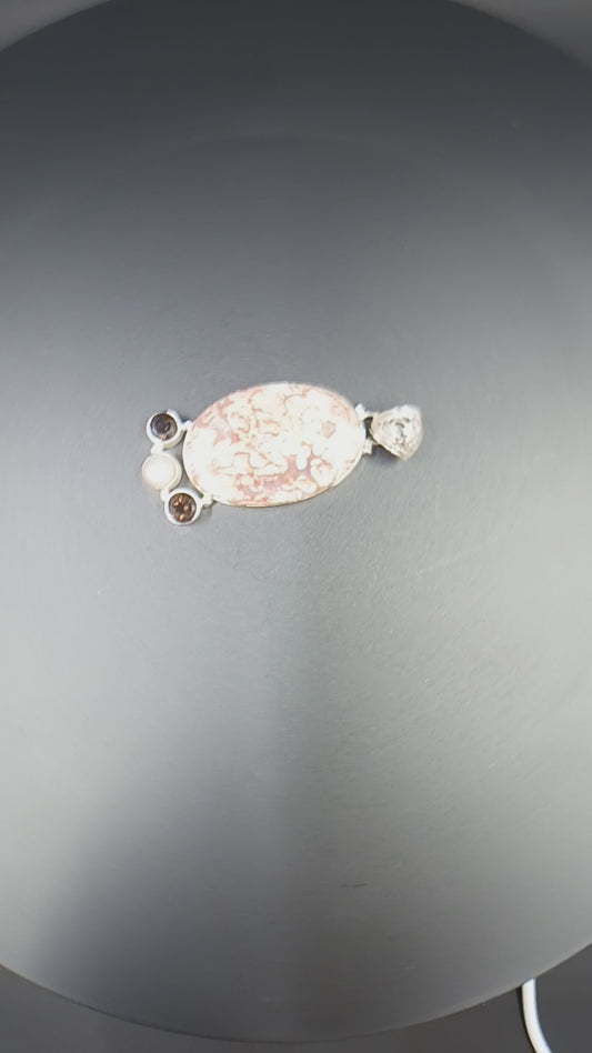 Natural Pink Rosetta Stone Jasper - Pearl - Smokey Topaz Pendant