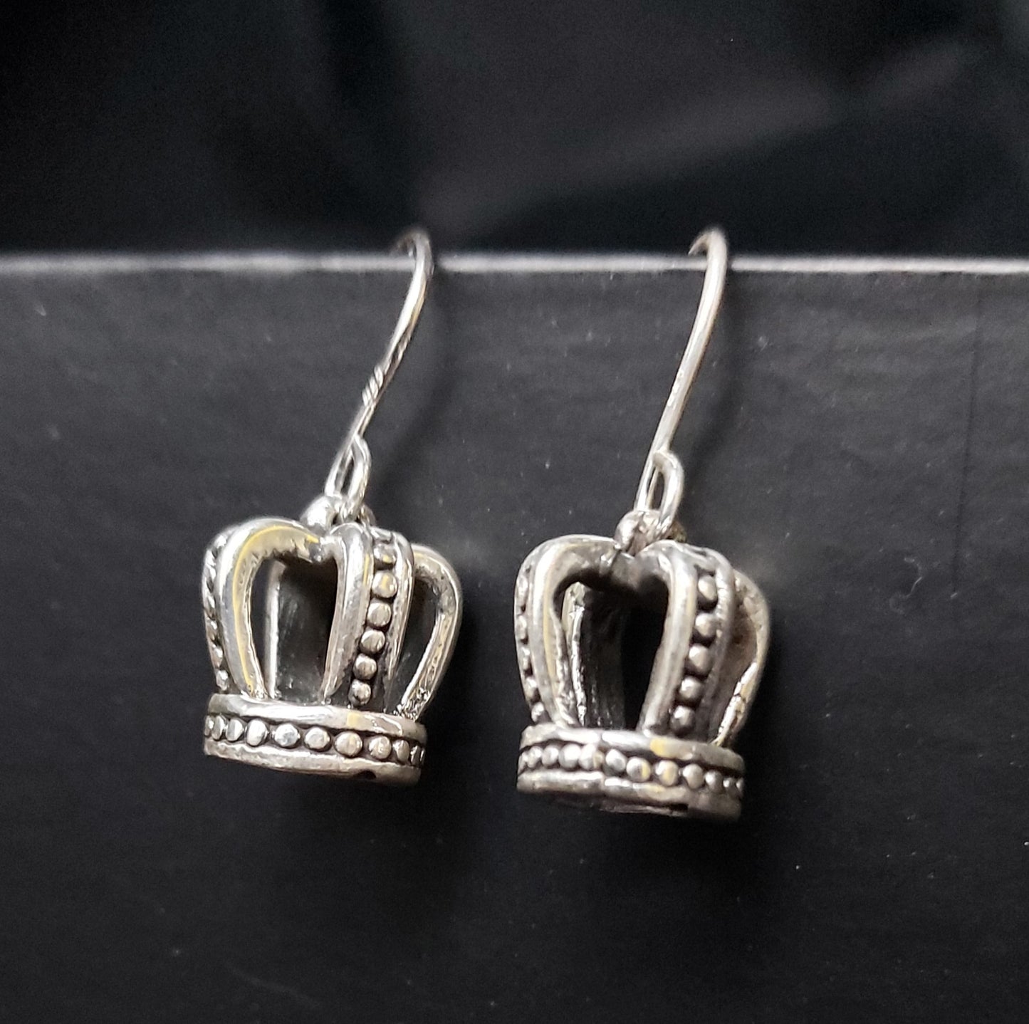 Solid Silver Crown Dangle Earrings