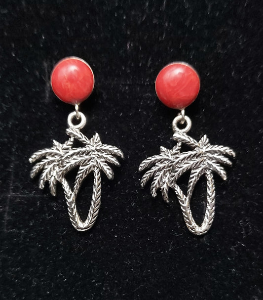 LAB - Red Coral - Palm Tree Design - Dangle