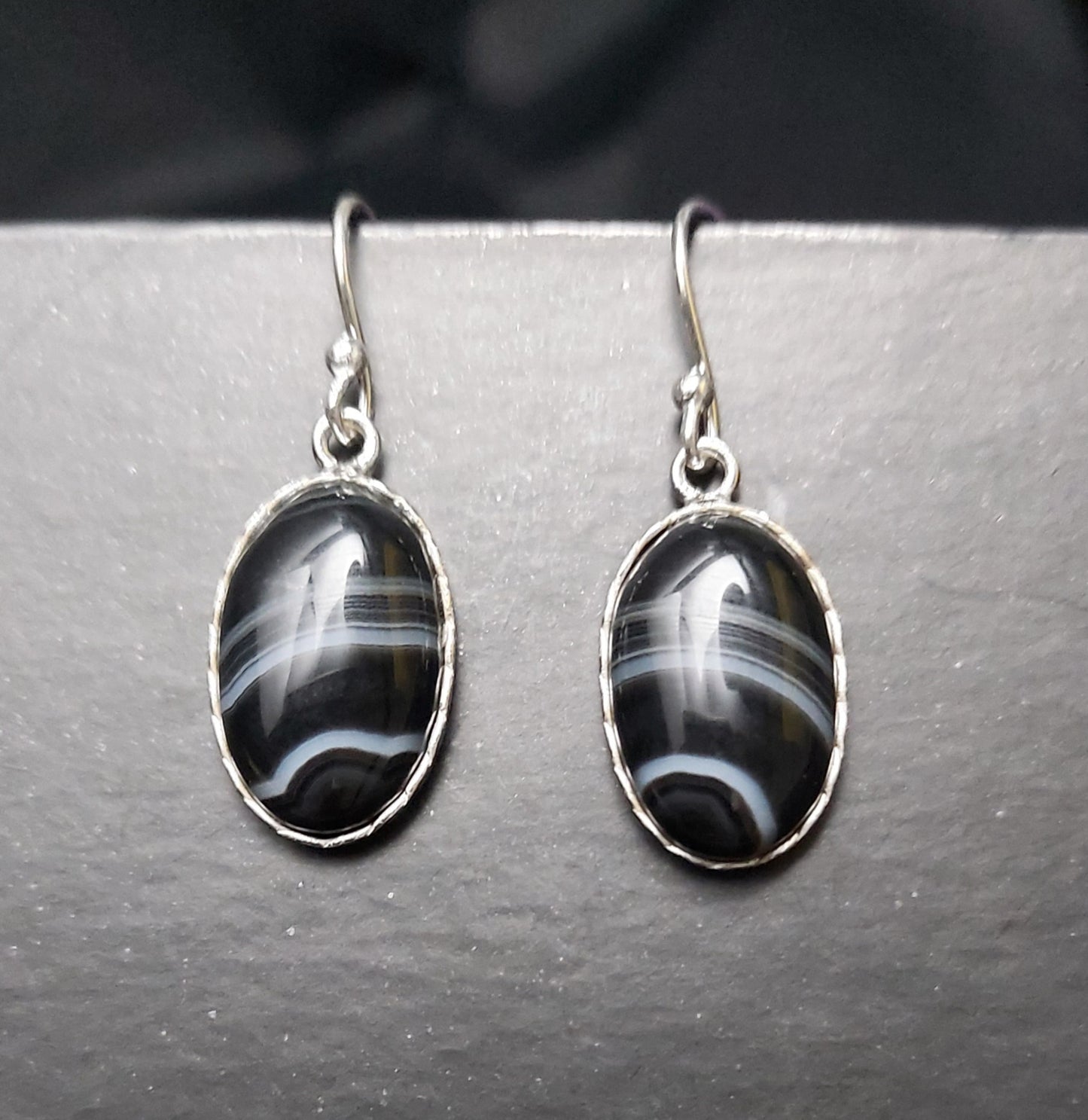 Natural Black Botswana Agate Oval Earrings