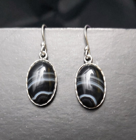 Natural Black Botswana Agate Oval Earrings