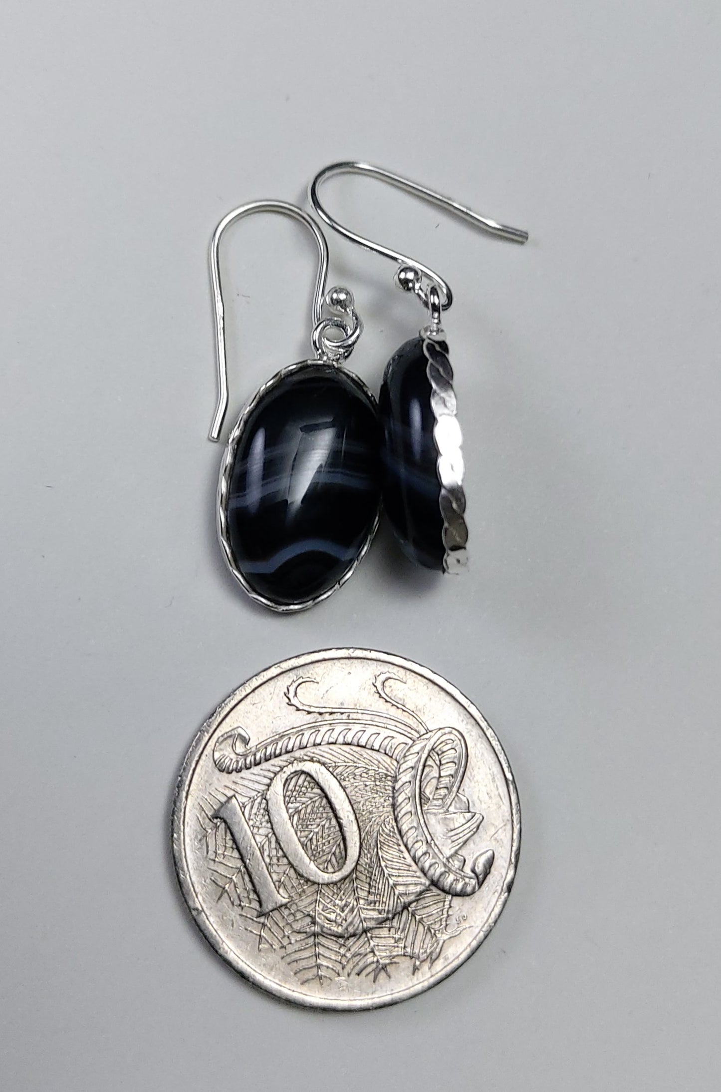 Natural Black Botswana Agate Oval Earrings