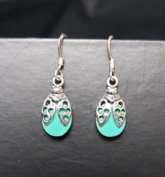 Teen - Lab - Green Turquoise Bug Earrings