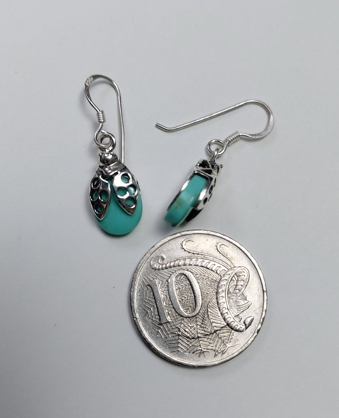 Teen - Lab - Green Turquoise Bug Earrings