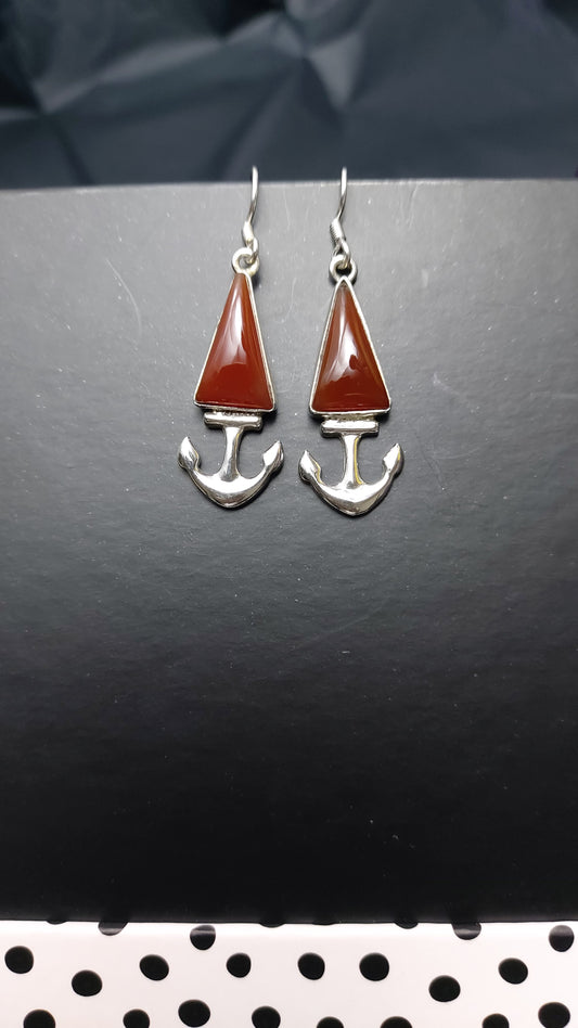 Natural Honey Onyx - Anchor - Dangle Earrings