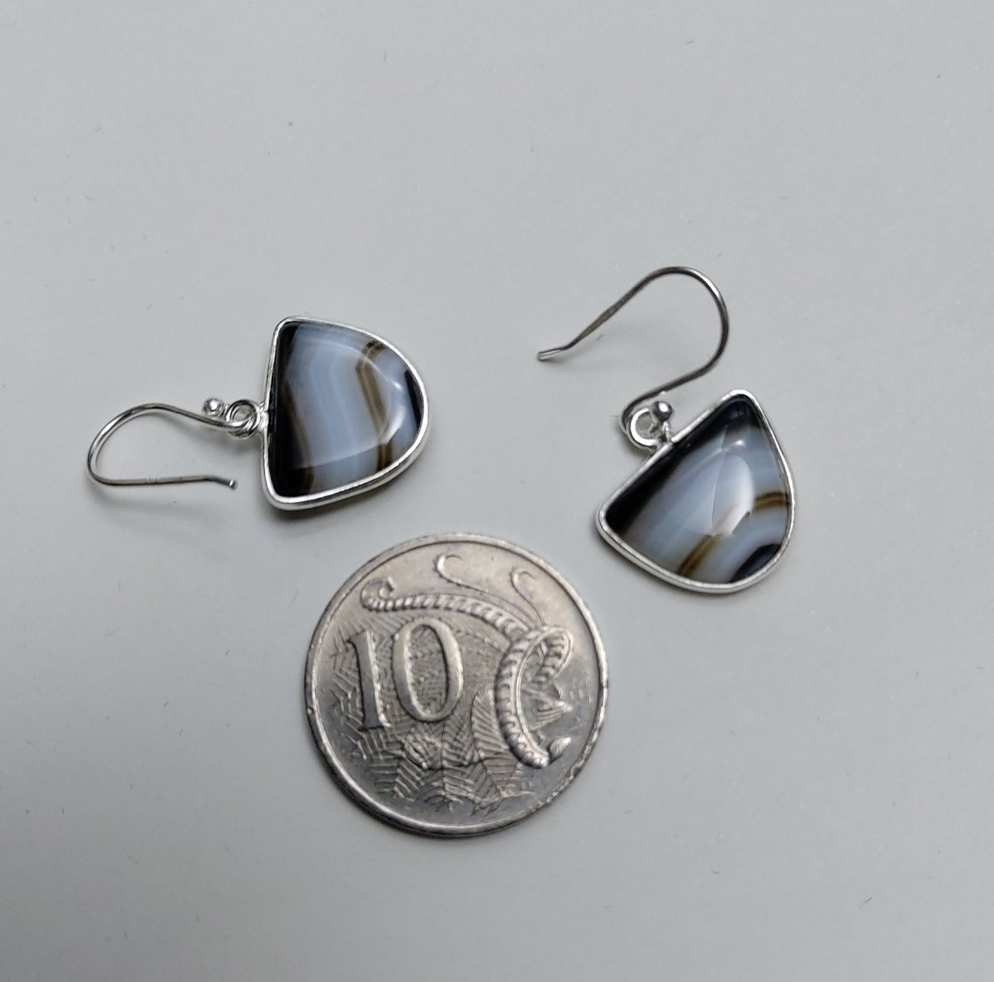 Natural Black Botswana Agate - Dangle Earrings