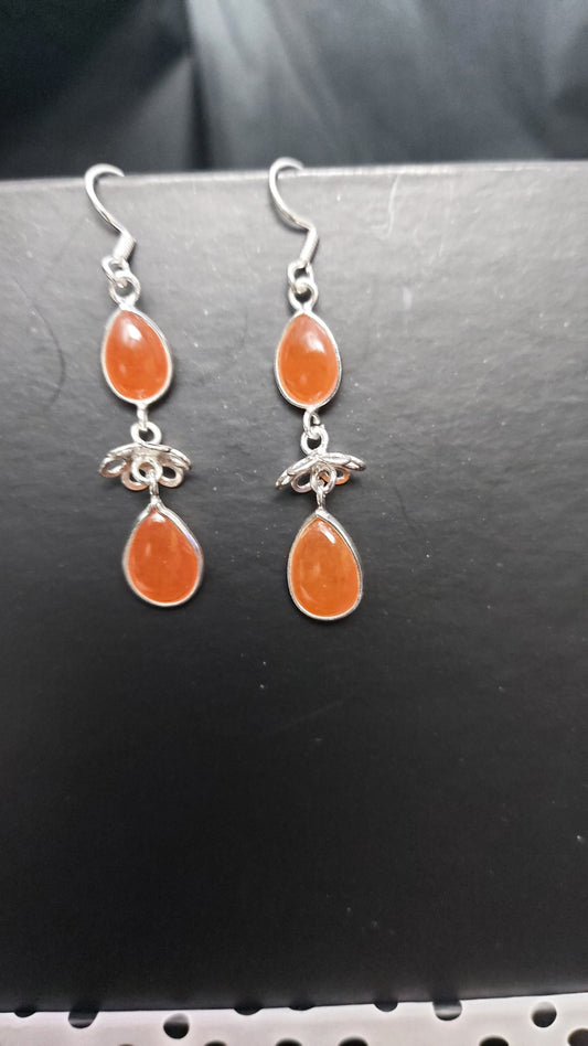 Natural Orange Carnelian Dangle Earrings