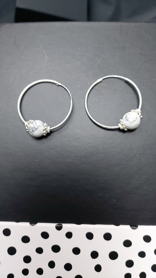 Natural White Howlite Hoop Earrings