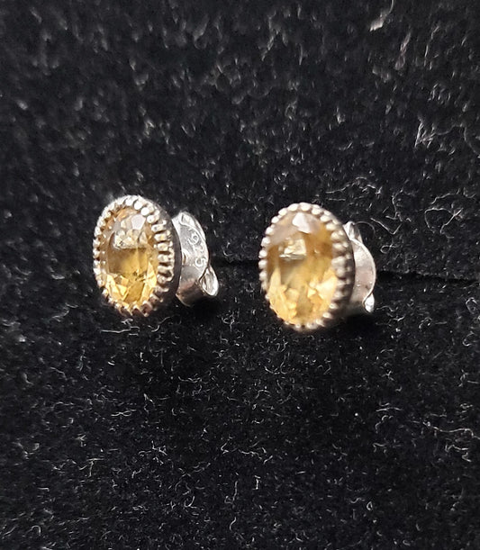 Natural Yellow Citrine Stud Earrings