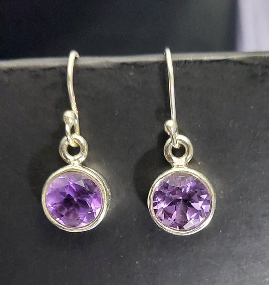 Natural Purple Amethyst - Earrings - Round Dangle