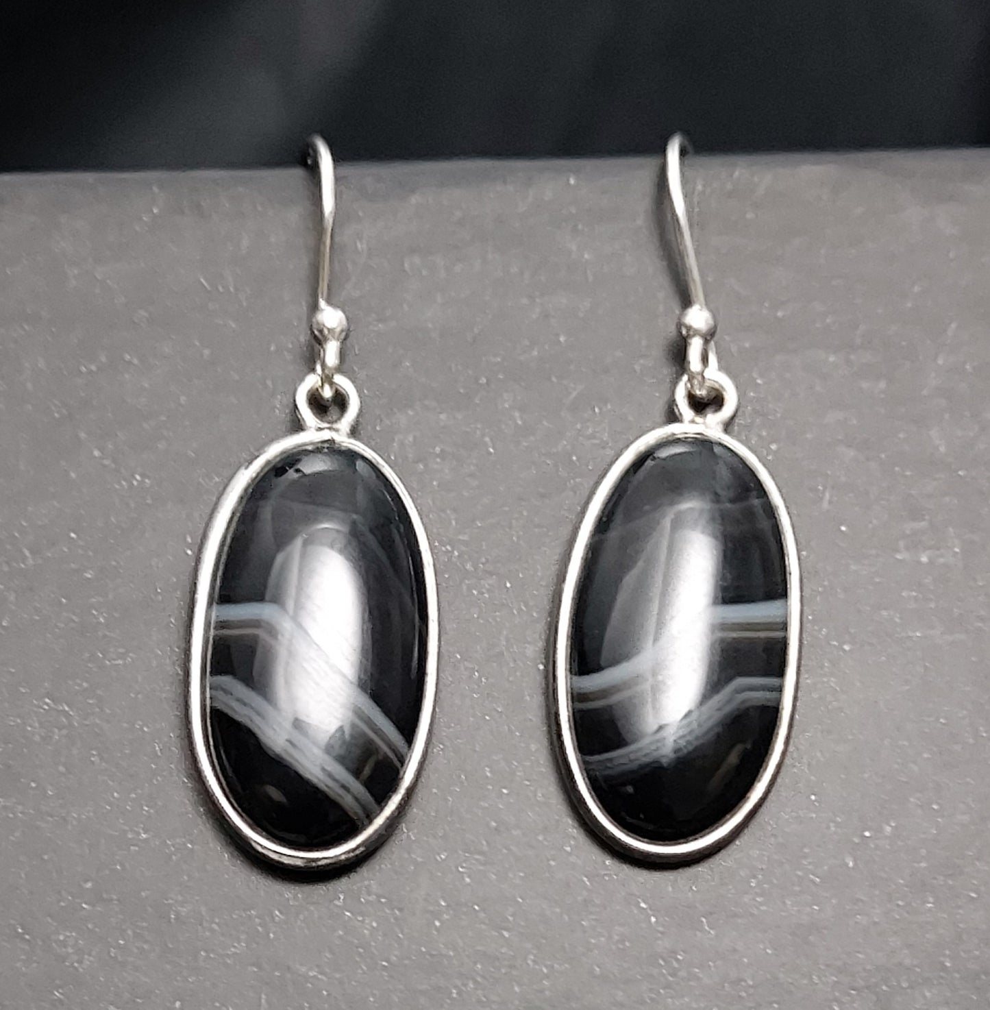 Natural Black Botswana Agate - Dangle Earrings