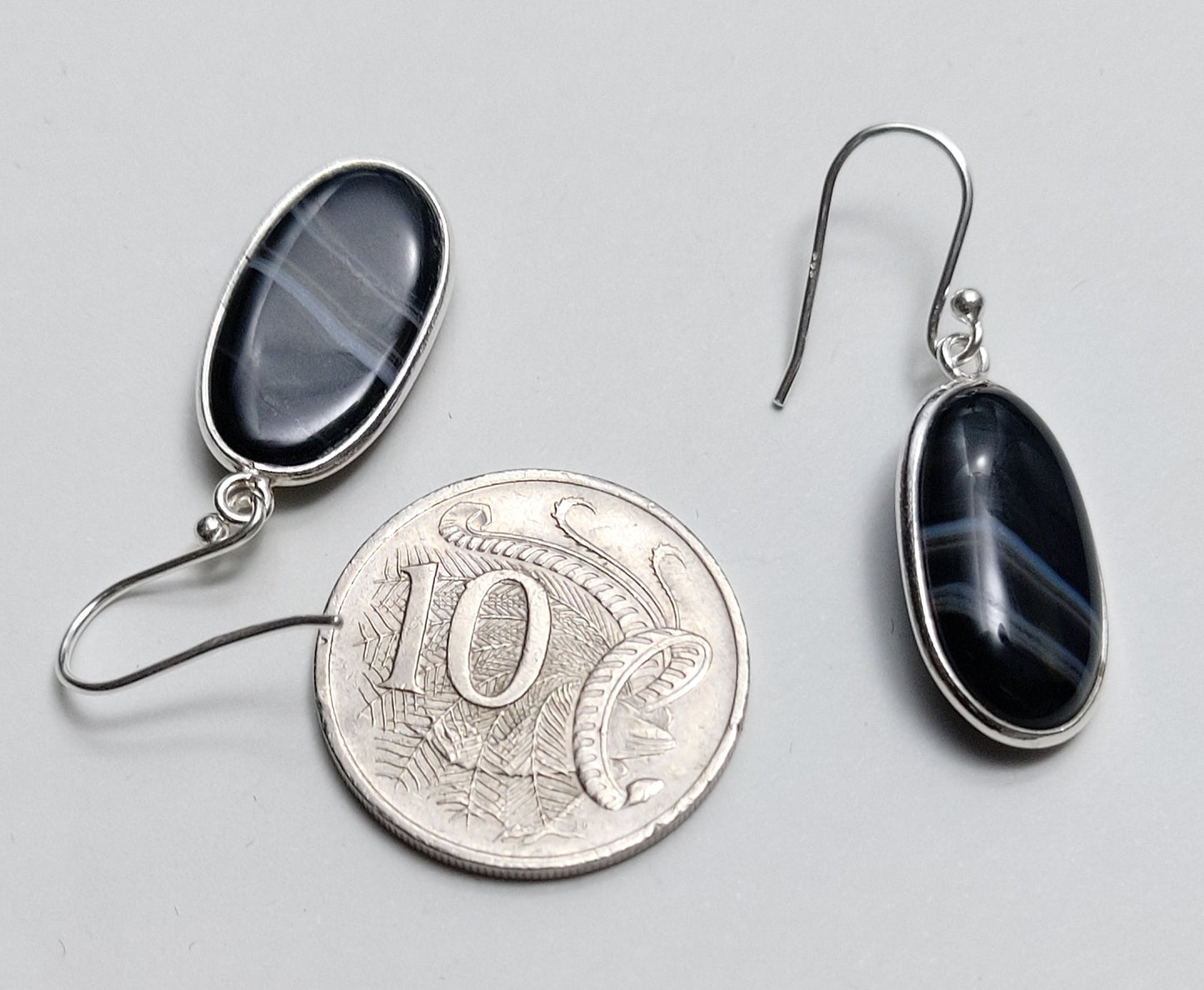 Natural Black Botswana Agate - Dangle Earrings