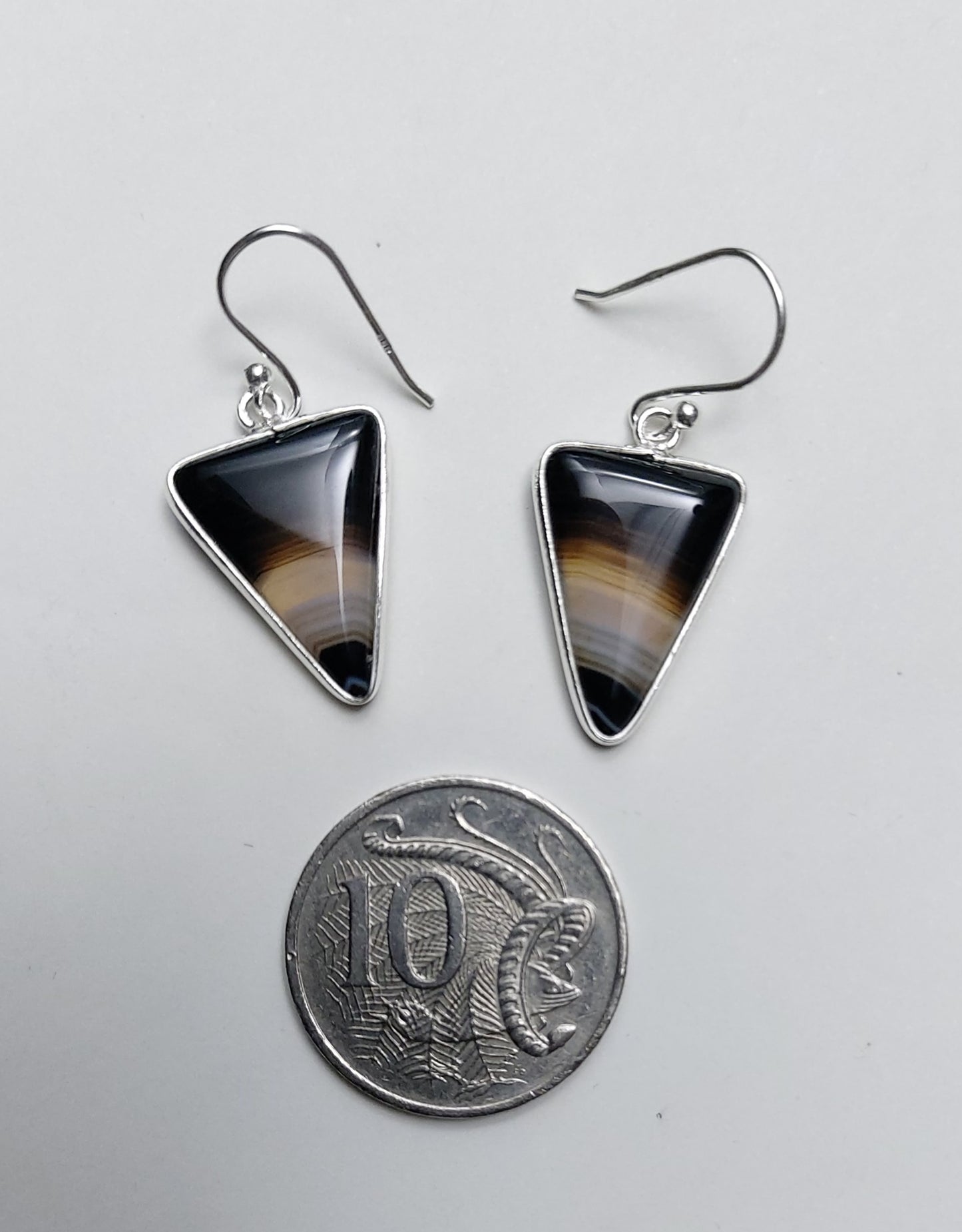 Natural Black Botswana Agate - Dangle - Triangle Earrings