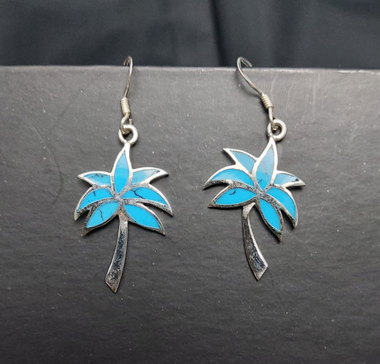 Teen - Lab - Blue Turquoise Enamel - Palm Tree - Dangle