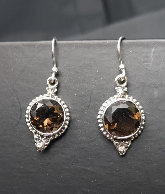 Natural Brown Smoky Topaz Dangle Earrings