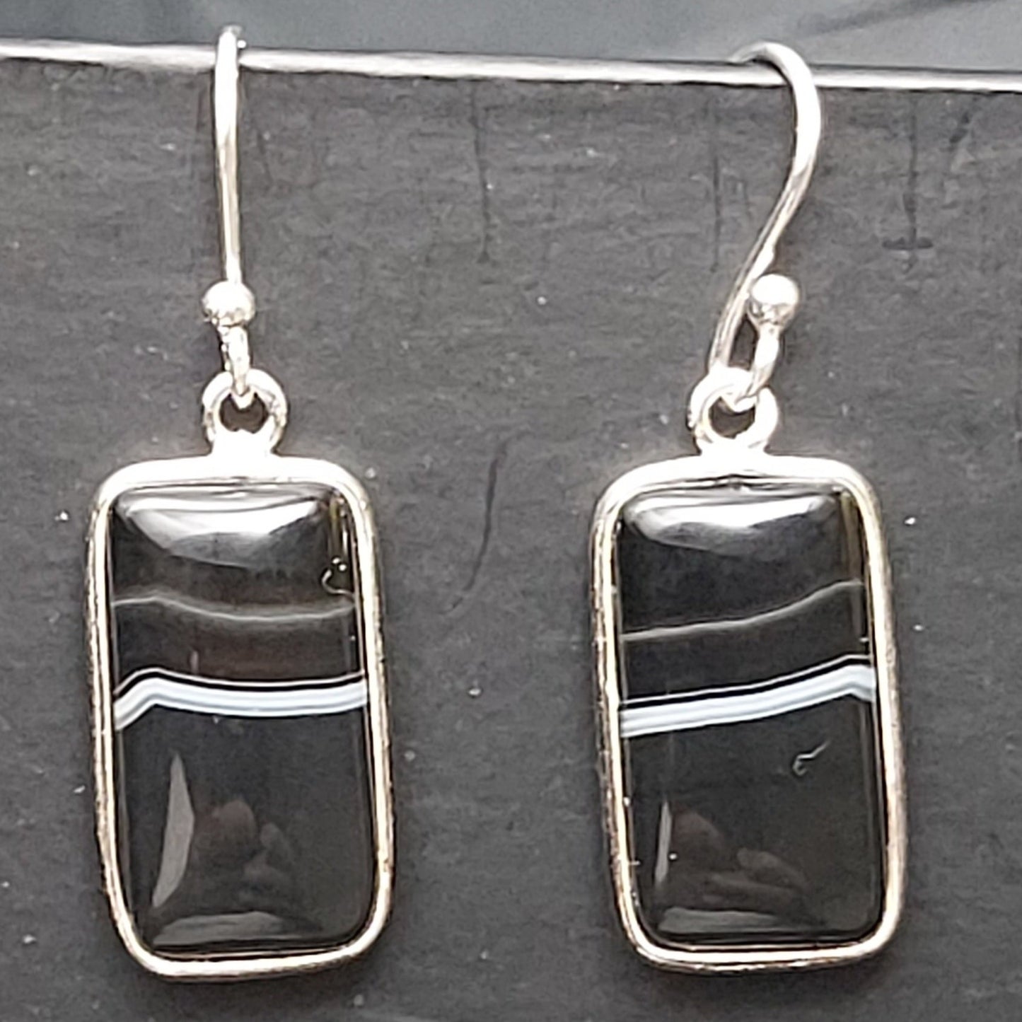 Natural Black Botswana Agate - Rectangle Earrings