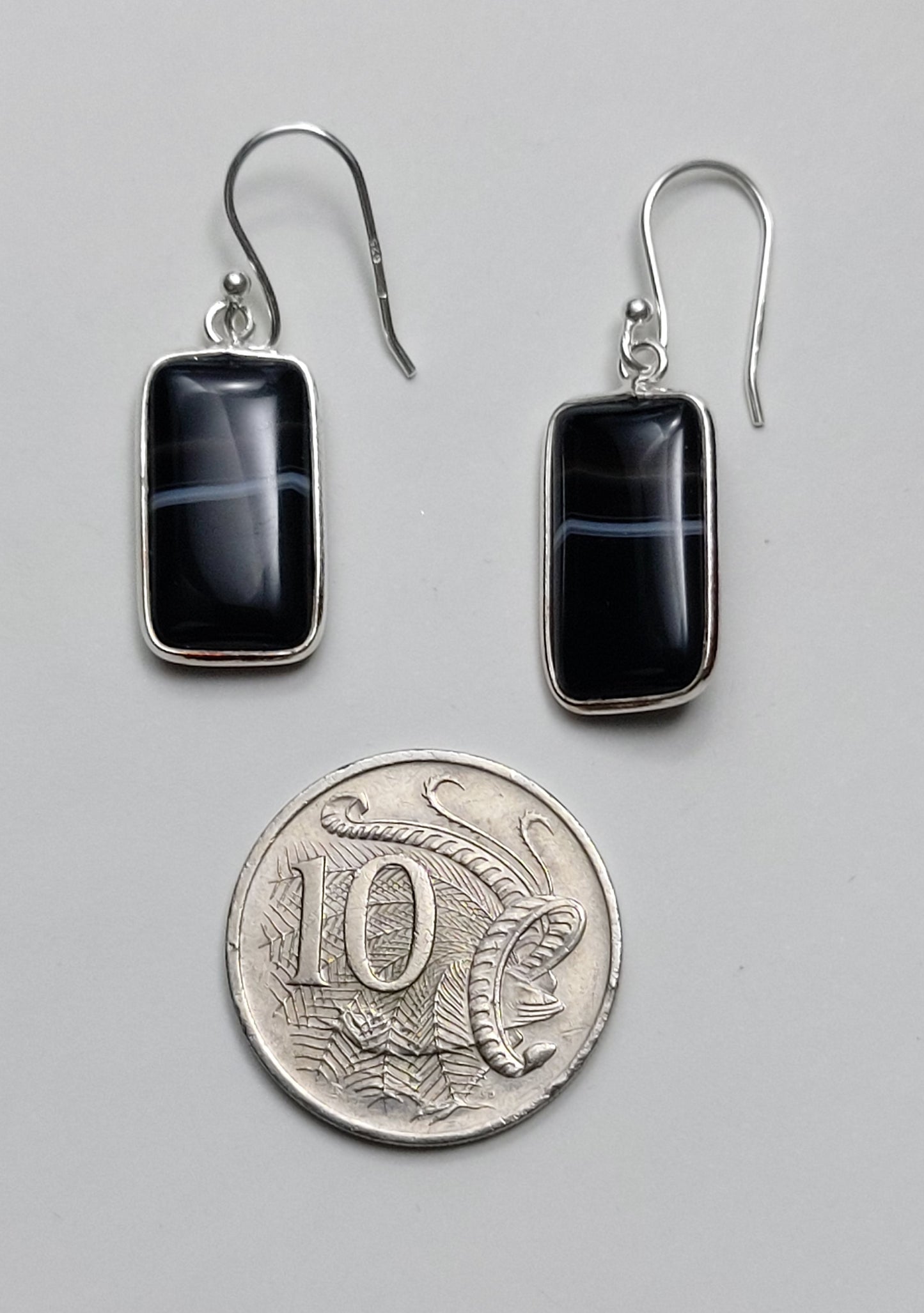 Natural Black Botswana Agate - Rectangle Earrings