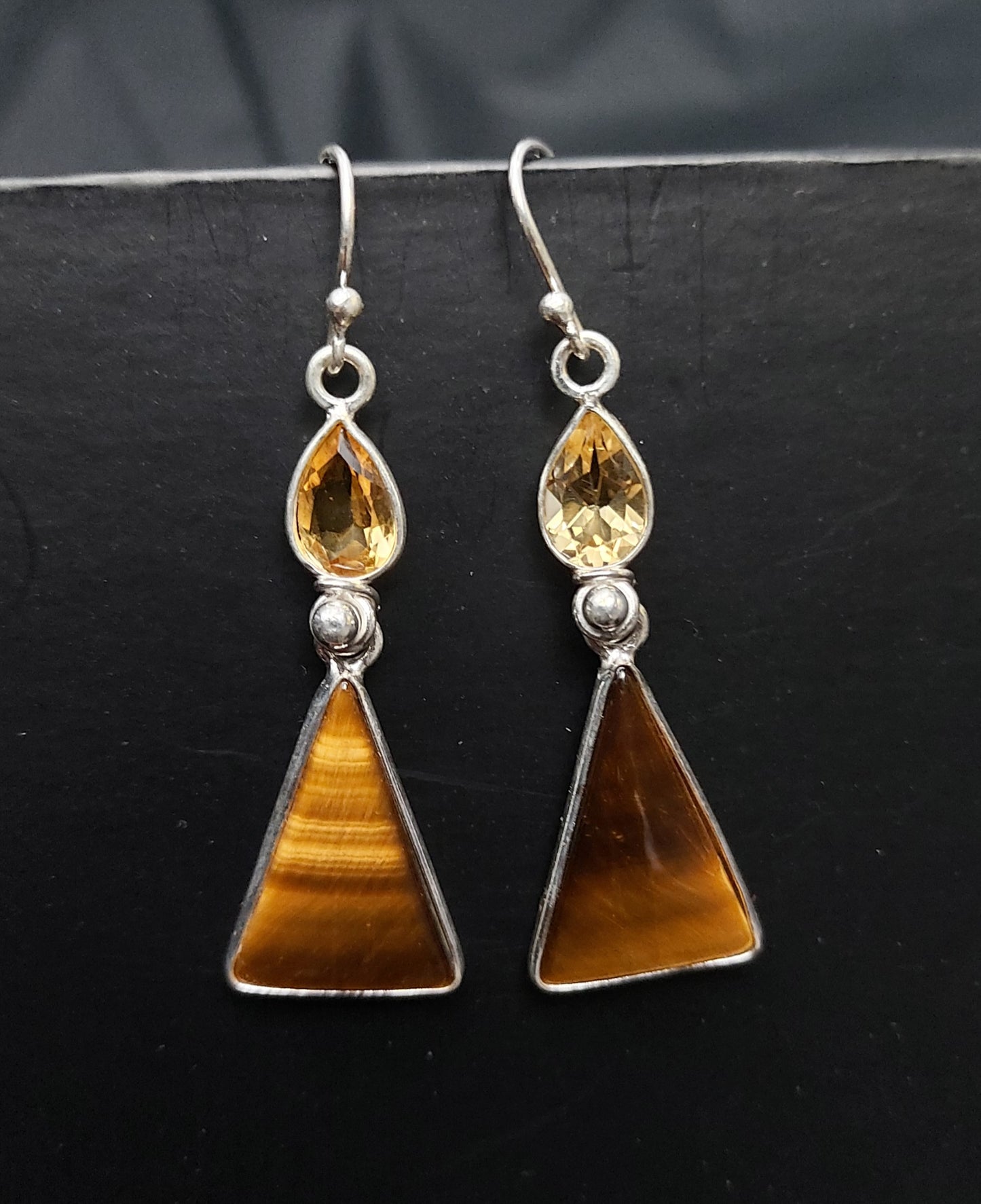 Yellow Citrine - Tiger's Eye - Multigem Dangle Earrings