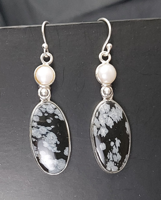 Snowflake Obsidian Dangles - Earrings - Multigem Each sold separately