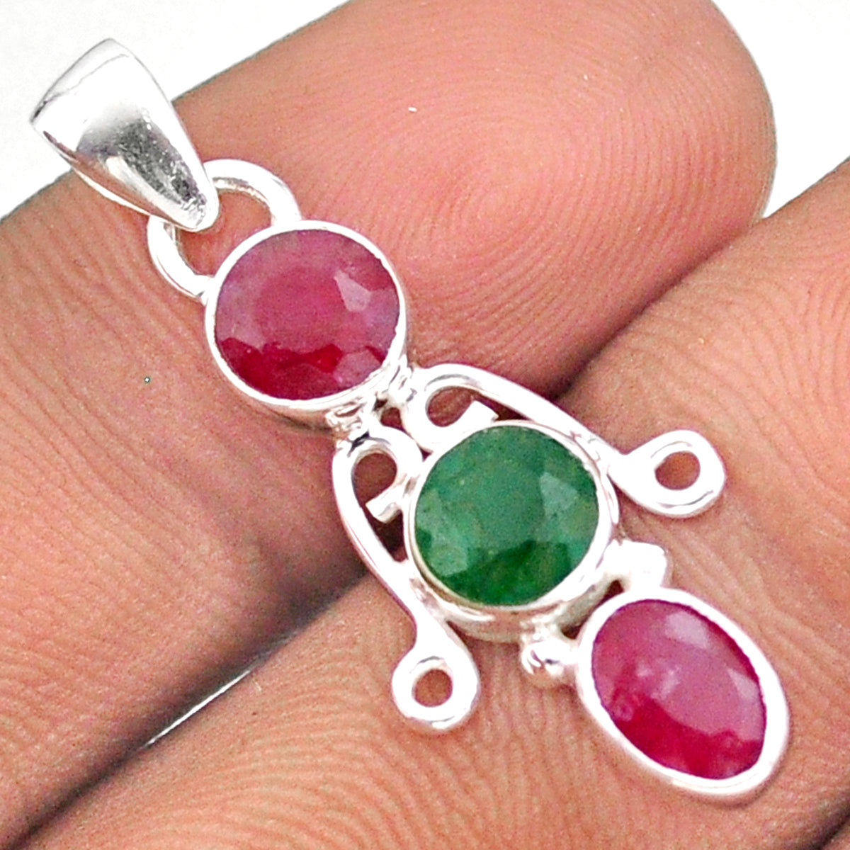 Natural Red Ruby - Emerald Pendant