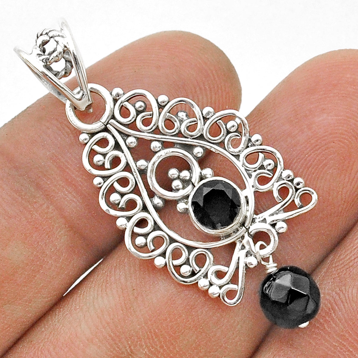 Natural Black Onyx beads Pendant