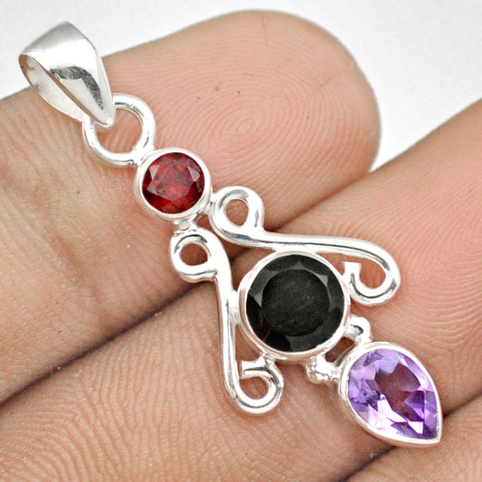 Red Garnet - Black Onyx - Amethyst - Pendant