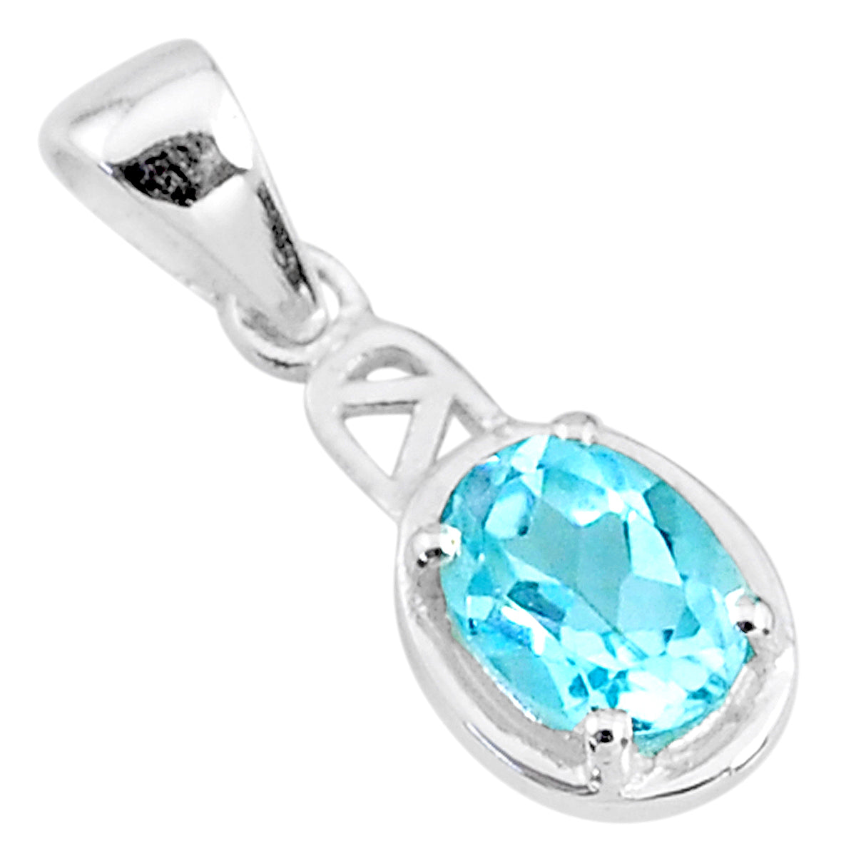 Natural Blue Topaz - Oval Pendant