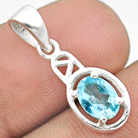 Natural Blue Topaz - Oval Pendant