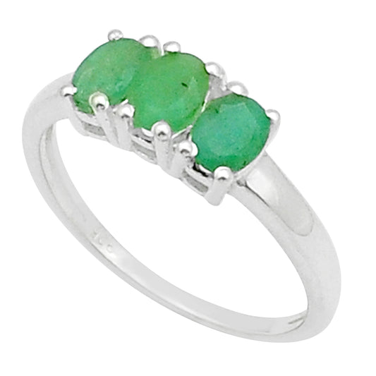 Natural Green Emerald Three Stone Oval Finger Ring