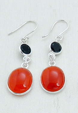 Natural Orange Carnelian - Onyx - Earrings