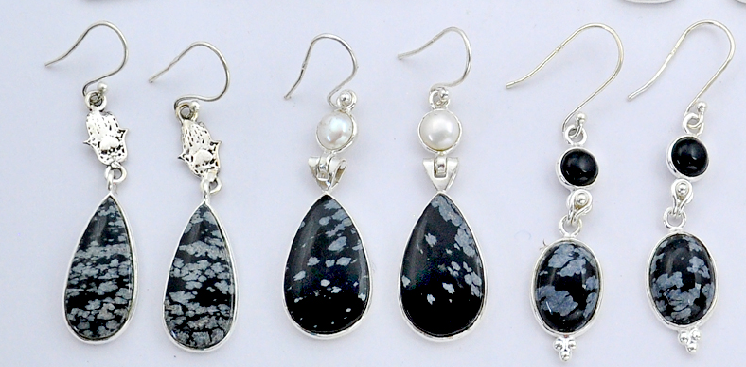 Snowflake Obsidian Dangles - Earrings - Multigem - Each sold separately