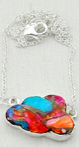 Necklace - Silver Cloud - Spiny Oyster Arizona Turquoise - Copper Turquoise